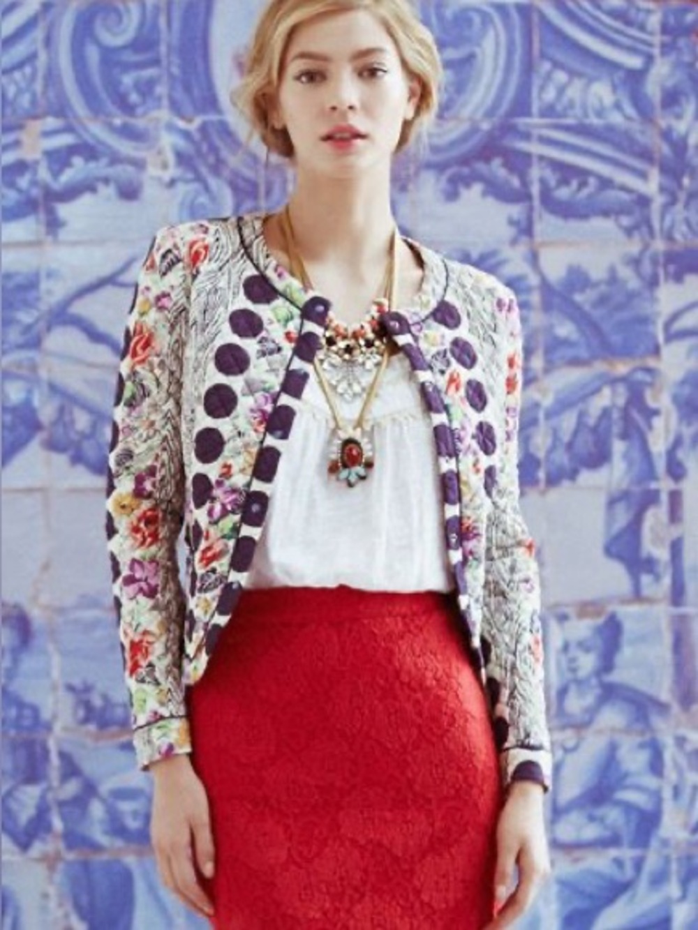 ANTHROPOLOGIE ISANI Salta Quilted Floral Polka Dot Jacket Size 2 - Picture 2 of 11
